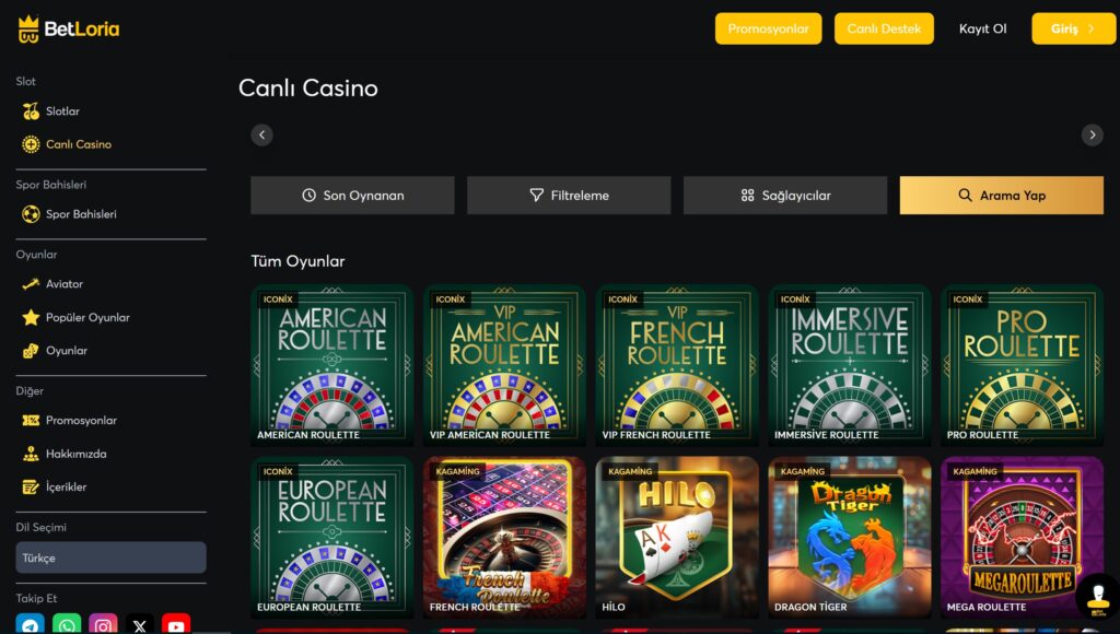 betloria canlı casino